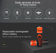 Load image into Gallery viewer, USB 1200mAh Rechargeable Electric fly killer Racket Swatter Zapper