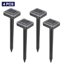 Load image into Gallery viewer, 4 Pack Solar Powered Pest Reject Ultrasonic Sonic Mouse Mole Insect Pest Rodent Repellent LED Light